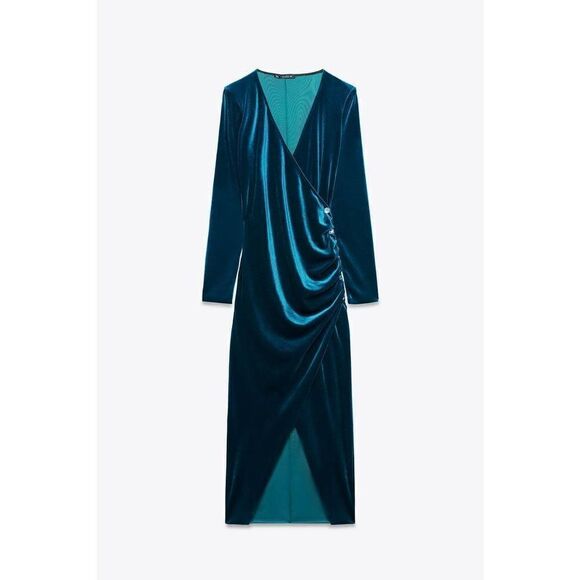 JEWELED VELVET GREEN - AQUA DRESS ZARA NWT - Picture 6 of 10